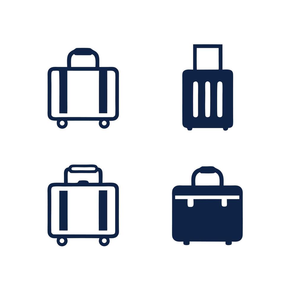Four Simple Dark Blue Suitcase Icons on White Background Travel Baggage Luggage Set vector