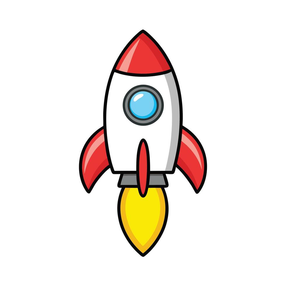 Cartoon Rocket Ship Launching Red White Yellow Colors Space Travel Startup Icon Illustration vector