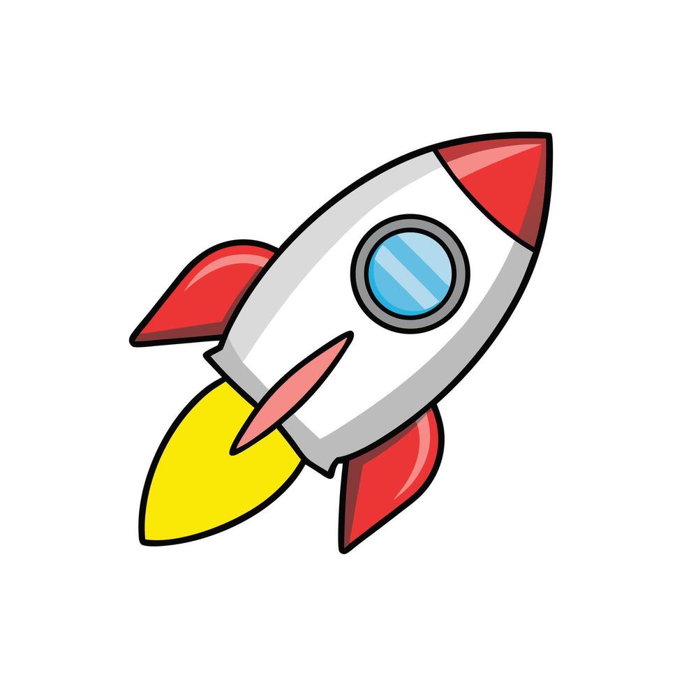 Cartoon Rocket Ship Illustration Red White Yellow Colors Space Travel Theme Childrens Book Graphic Design Element vector