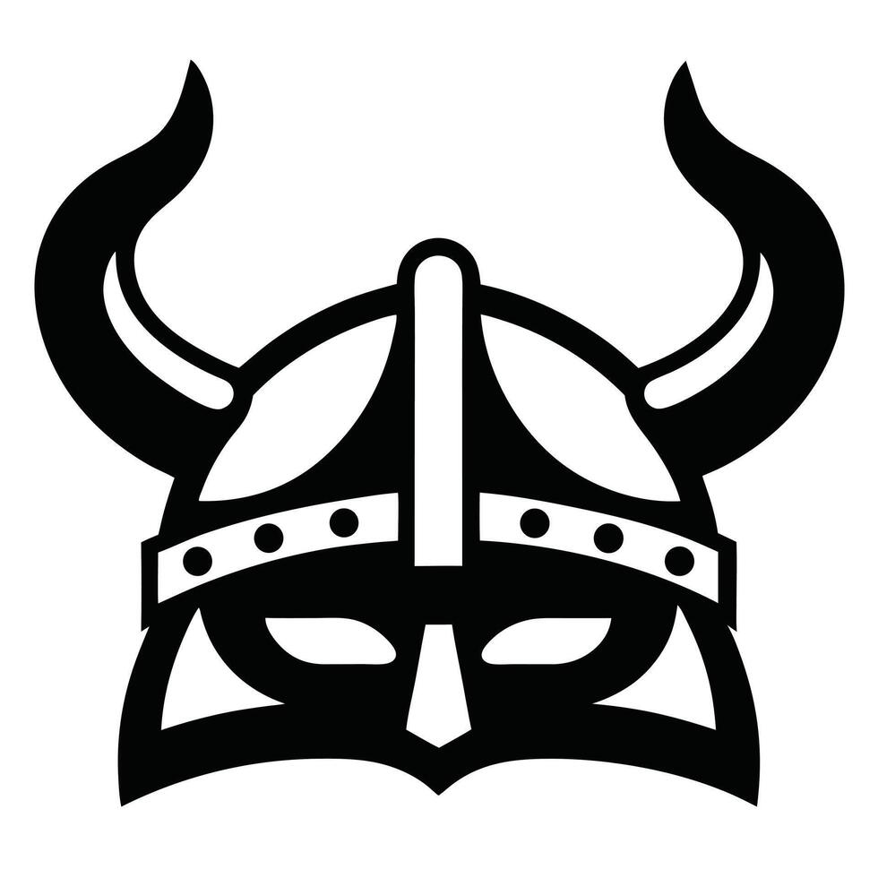 Viking Helmet with Horns Black and White Graphic Design Illustration Isolated on White Background vector