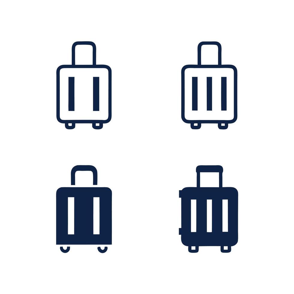 Four Simple Suitcase Icons Navy Blue and White Line Art Travel Baggage Symbols Isolated on White Background vector