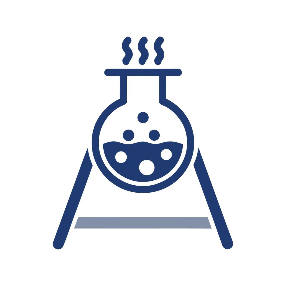 Blue Erlenmeyer Flask with Boiling Liquid on a Simple Stand Isolated on White Background Scientific Experiment vector