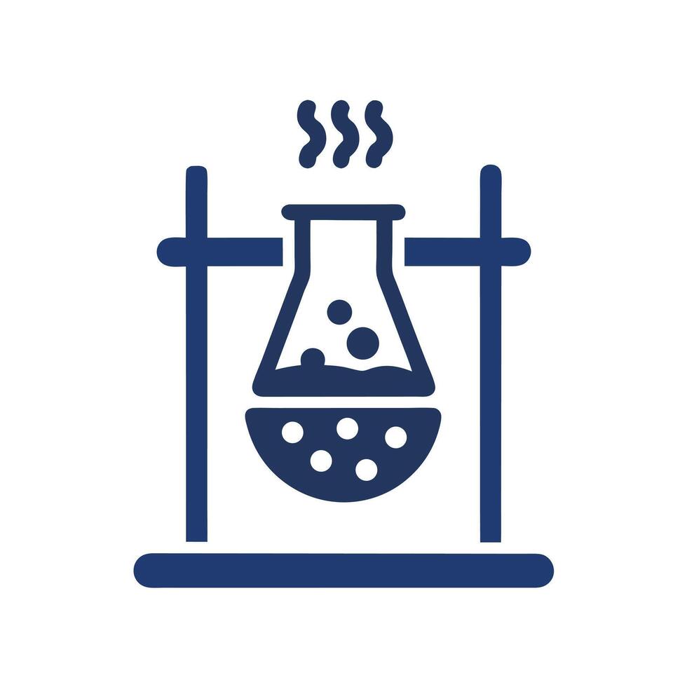 Dark Blue Erlenmeyer Flask on Stand with Boiling Liquid and Steam Isolated on White Background vector