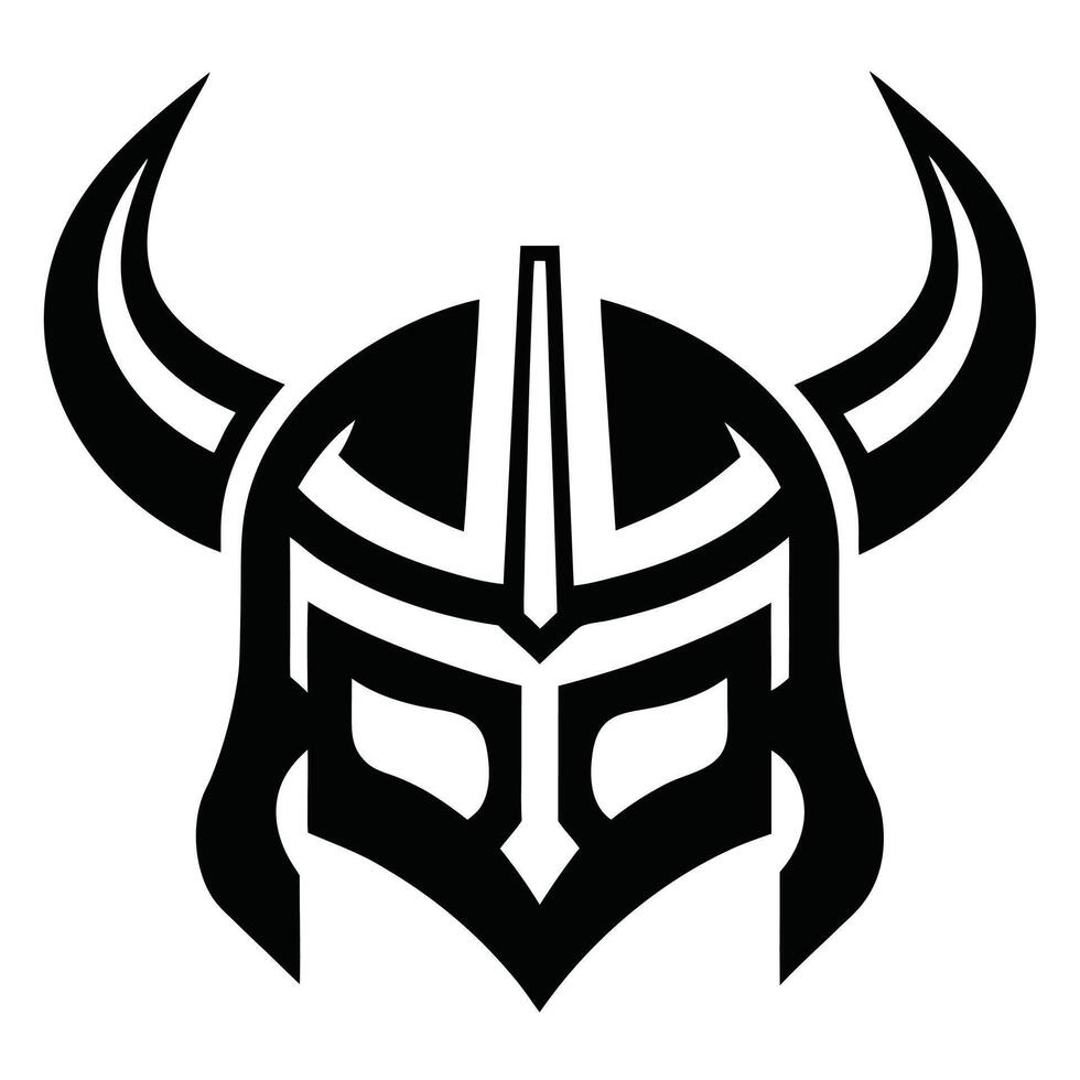 Viking Helmet with Horns Stylized Black and White Graphic Design Isolated on White Background vector