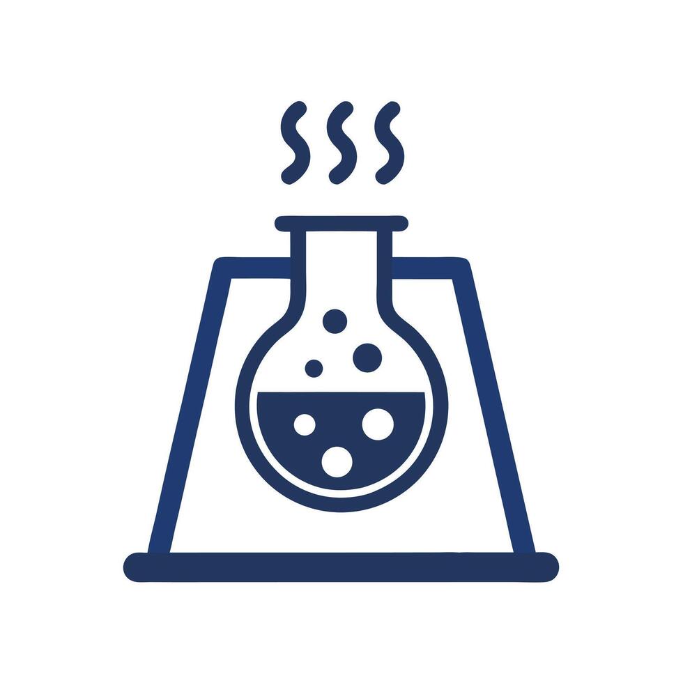 Dark Blue Erlenmeyer Flask with Boiling Liquid on a Simple Stand Isolated on White Background vector