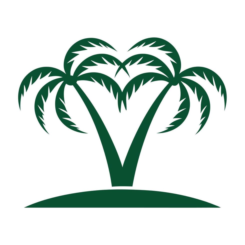 Dark Green stylized palm trees on a small island graphic illustration tropical nature design element vector