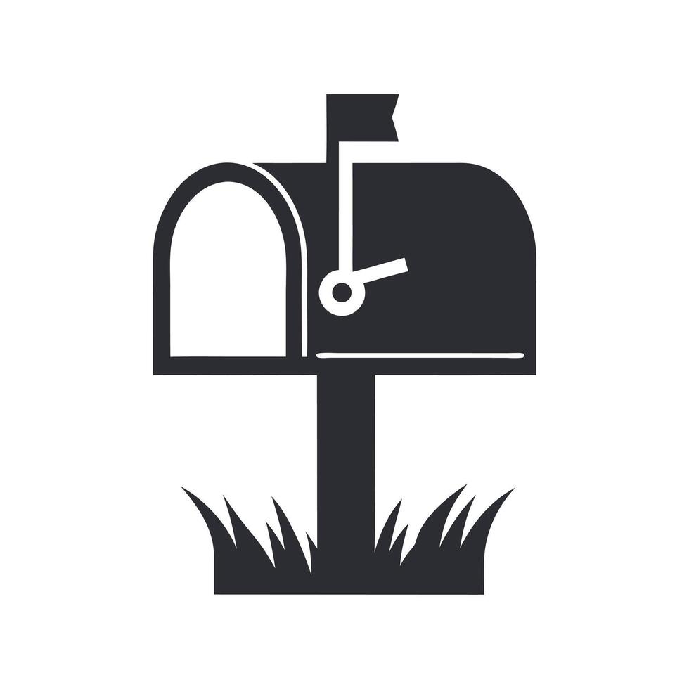 Simple Black Silhouette Mailbox Icon on White Background Grass Post Flag Design Element vector