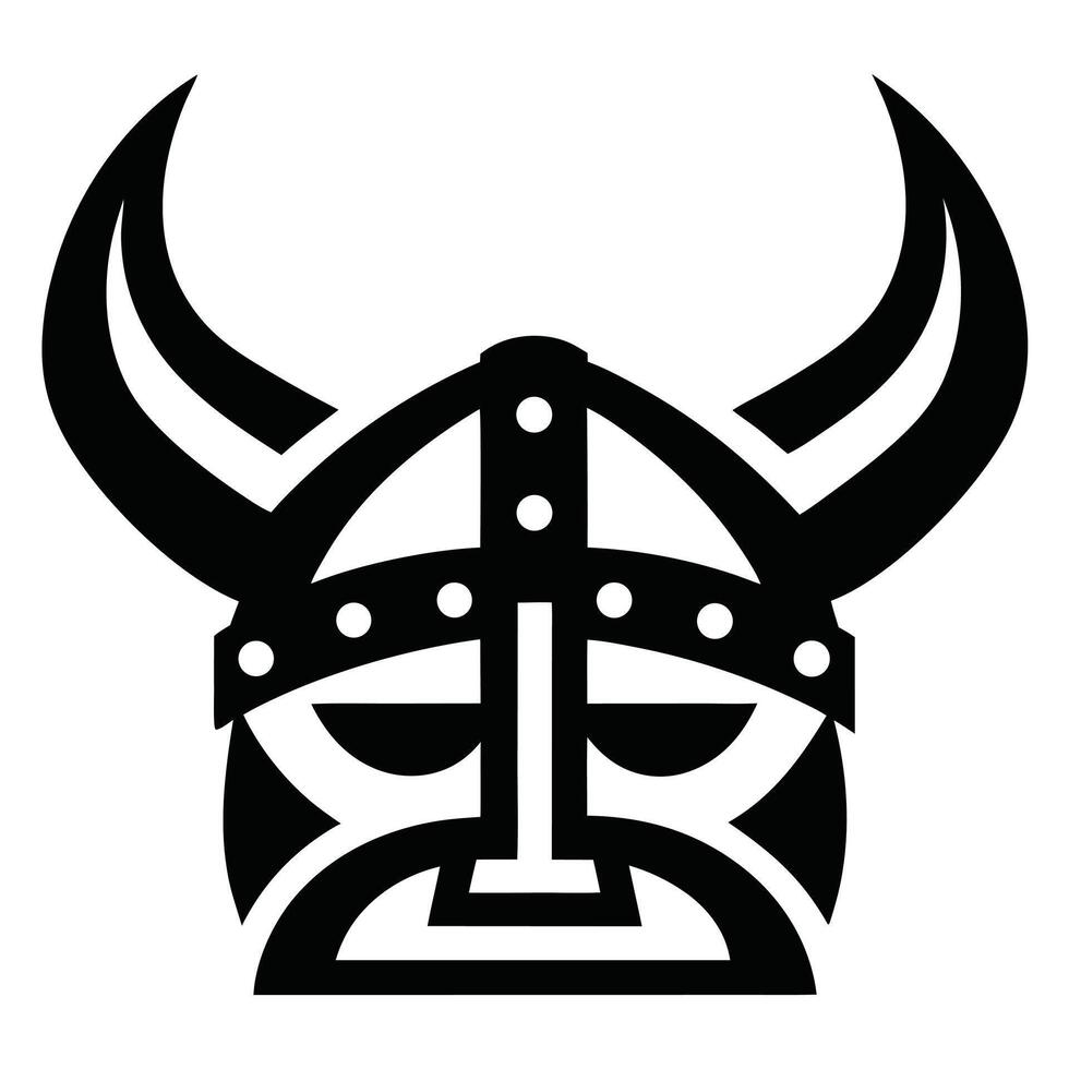 Stylized Black Viking Helmet with Horns Isolated on White Background Bold Graphic Design Element vector