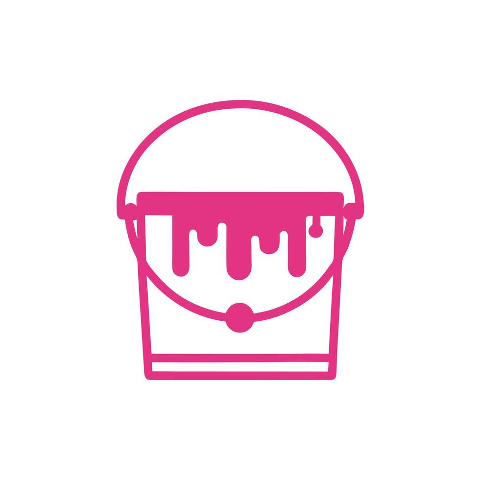 Pink Paint Bucket Icon with Dripping Paint Isolated on White Background Simple Line Art Graphic Design Element vector
