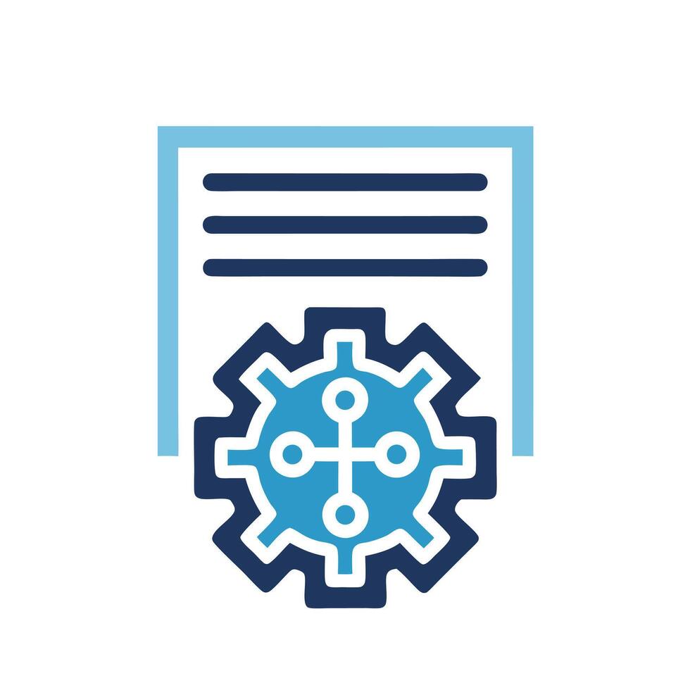 Abstract Blue and Navy Gear Icon with Document on White Background Data Processing System Management Concept vector