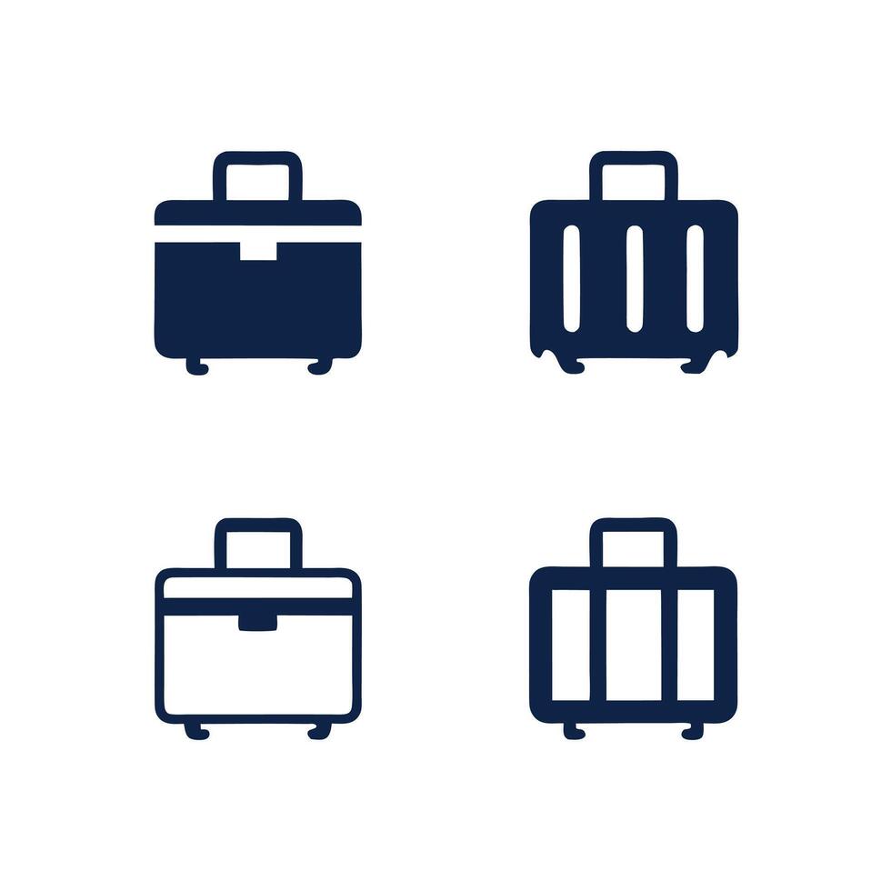 Four Simple Dark Blue Suitcase Icons on White Background Different Styles Travel Baggage Luggage Symbols vector