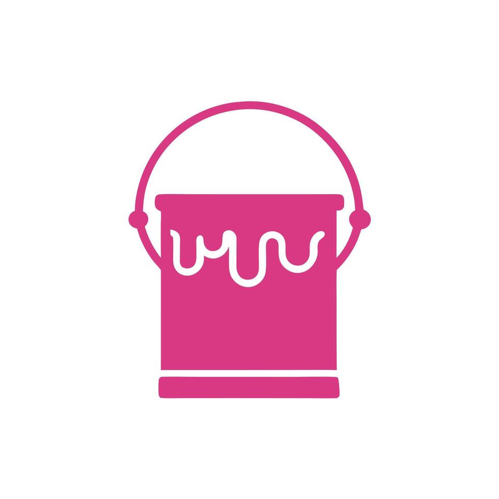 Pink Paint Can Icon with Handle and Dripping Paint Design Element on White Background vector