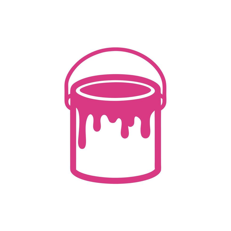 Pink Paint Can Icon with Dripping Paint on White Background Simple Line Art Graphic Design Element vector