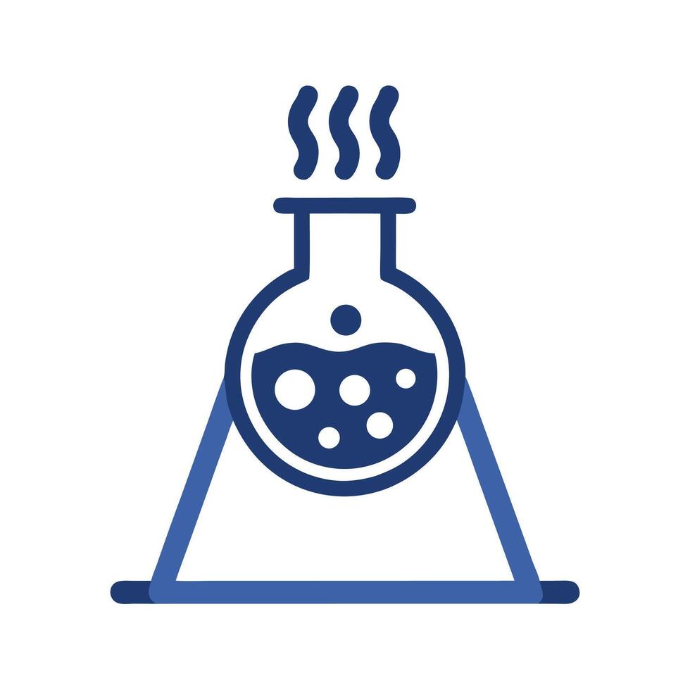 Blue Erlenmeyer Flask with Boiling Liquid on a Simple Stand Isolated on White Background vector