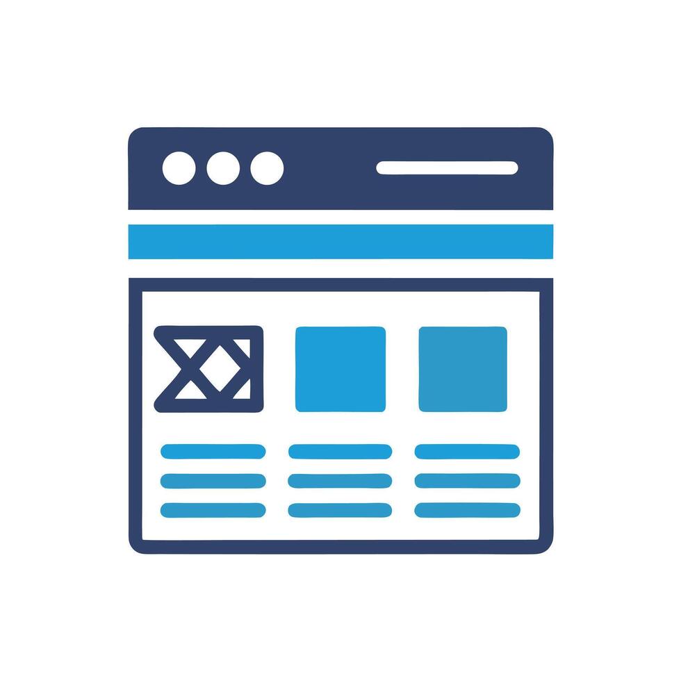 Blue and Dark Blue Website Interface Icon Design Element with Three Sections and Text Blocks on White Background vector