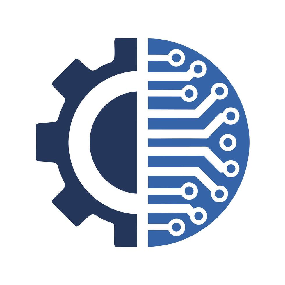 Abstract Icon Dark Blue Gear Half Circuit Board Technology Engineering Symbol wheel vector