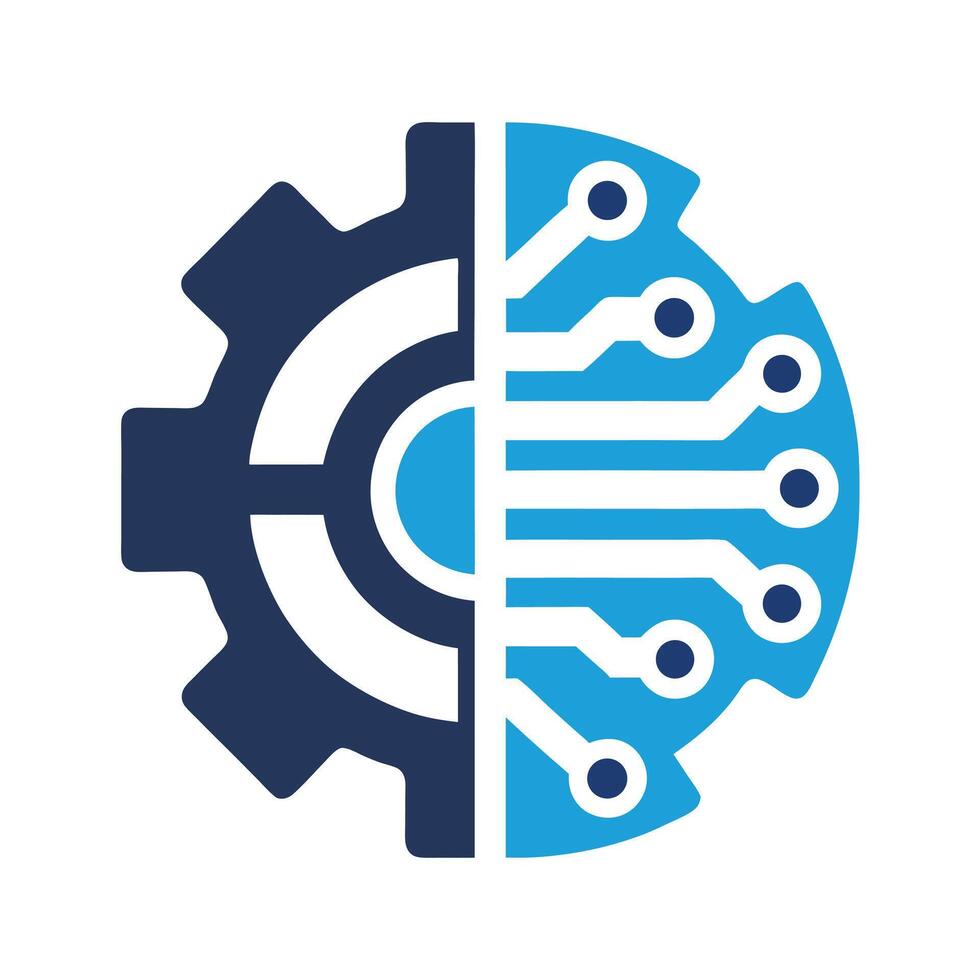 Abstract Gear Cogwheel and Circuit Board Technology Icon Blue and Dark Blue Color Scheme Digital Innovation Symbol vector