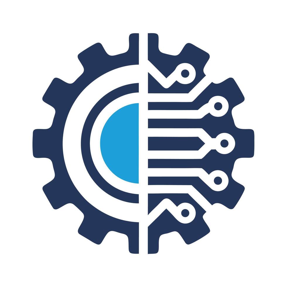 Abstract Gear Cogwheel Circuit Board Technology Icon Blue White Navy Digital Innovation Engineering vector
