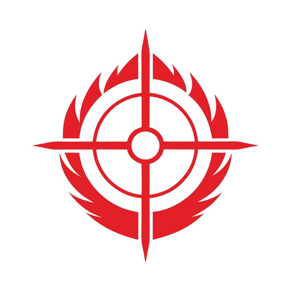 Red Target Symbol with Flame Elements on White Background crosshair scope vector