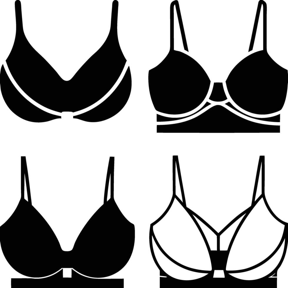Bra and lingerie icon set in stylish black outline design for women clothing fashion collection vector