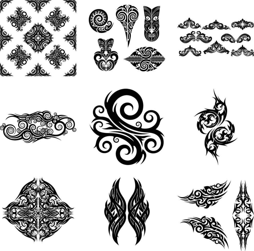 Intricate Tribal Ornaments and Tattoo Designs Collection for Creative Projects and Artwork vector