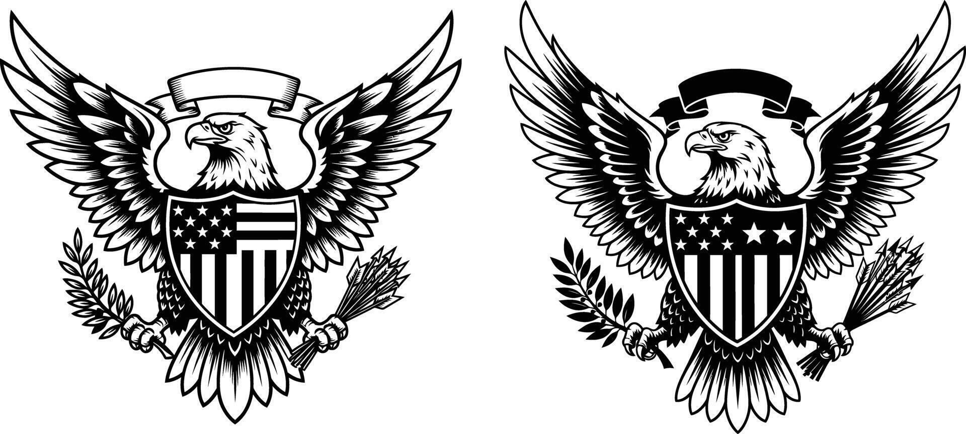 American Eagle Featuring Shield with Stars and Stripes, Banner, and Arrows vector