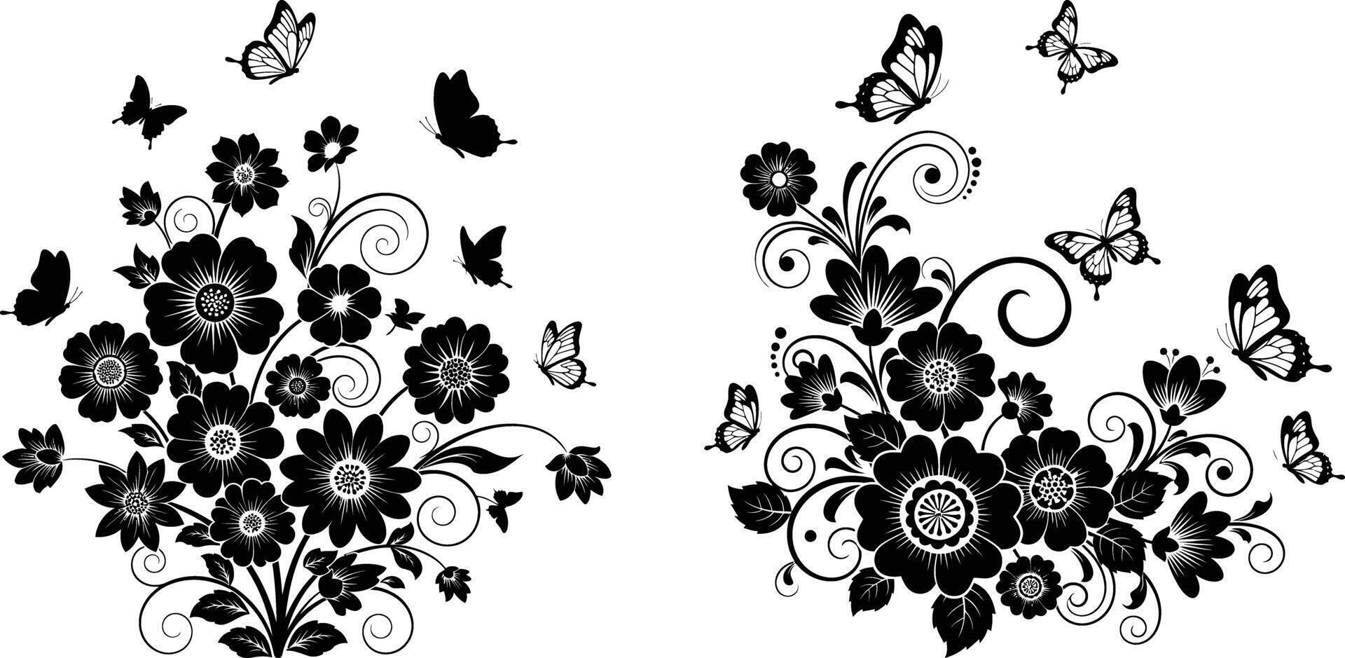 Floral Ornaments with Flying Butterflies, NatureInspired Decorations for Design and Crafts vector