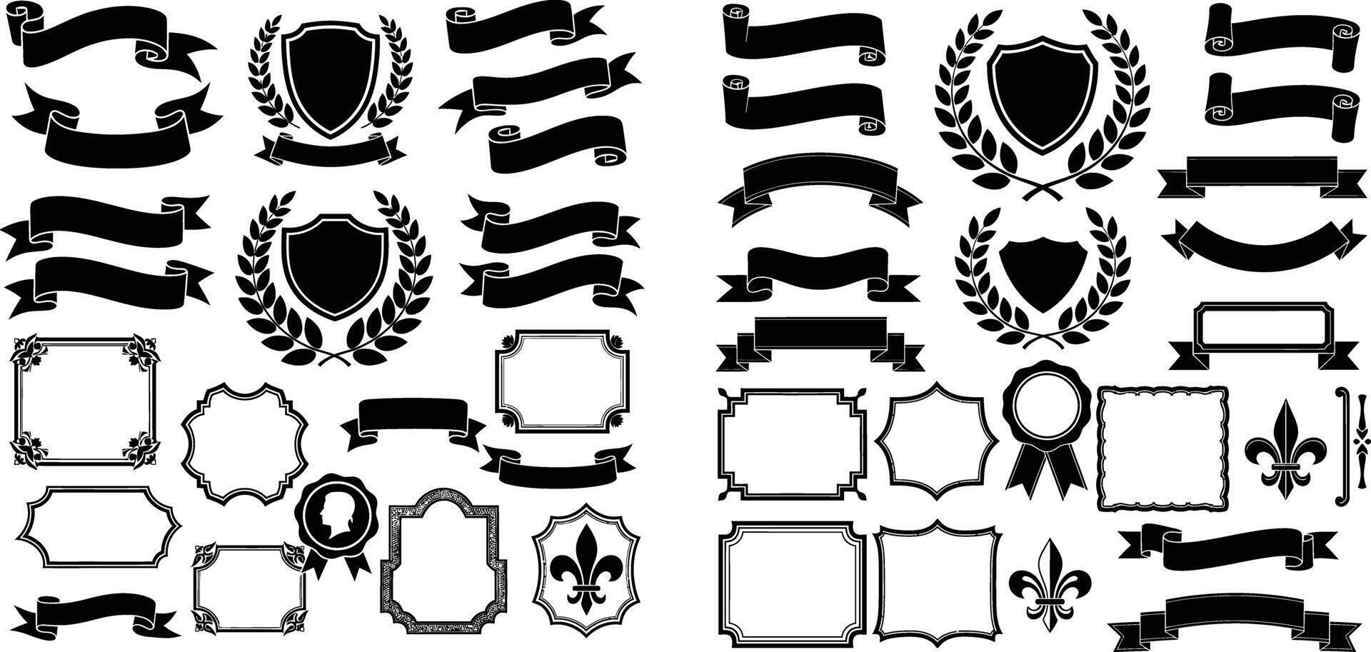 Collection of Heraldic Ribbons, Frames, and Shields for Design Elements and Decorations vector