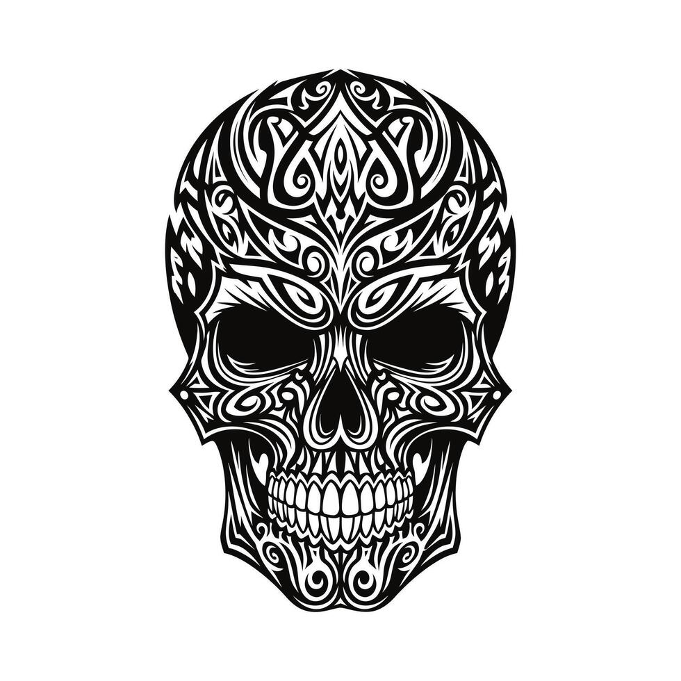 Ornate Skull with Tribal Pattern, Halloween Death Illustration vector