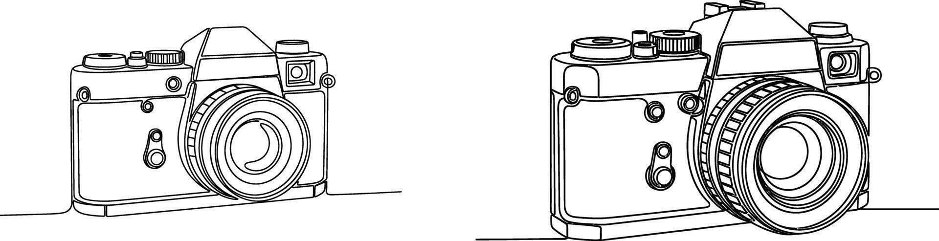 Continuous Line Drawing of a Classic Camera Two Perspectives in Single Strokes vector