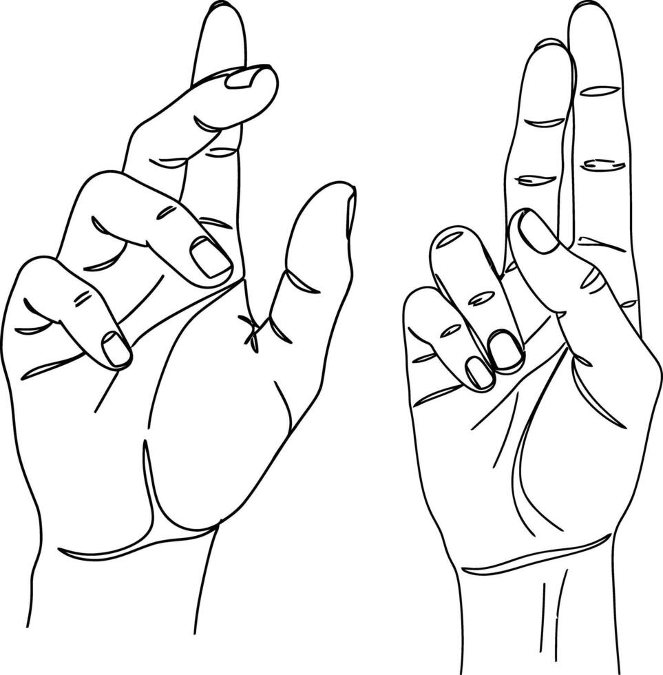 Line Art Illustration of Two Hands Depicting Hand Gestures and Expressions vector