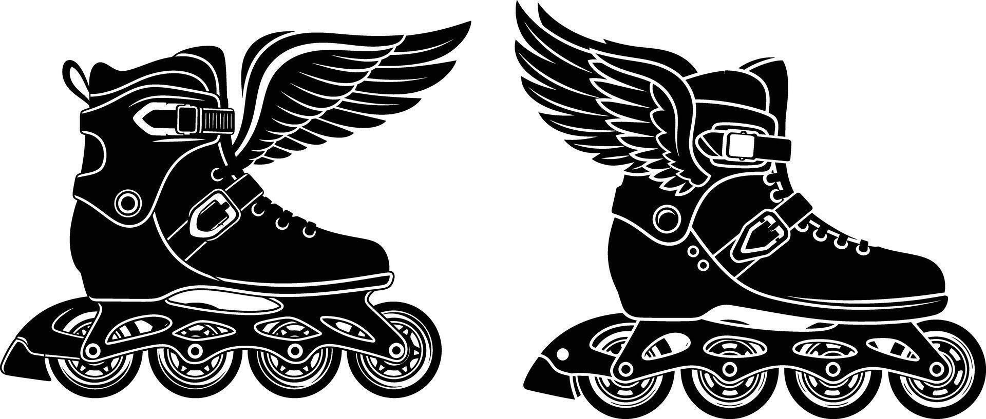 Inline Skates with Wings Icon Set, Rollerblade Illustration, Sport Equipment vector