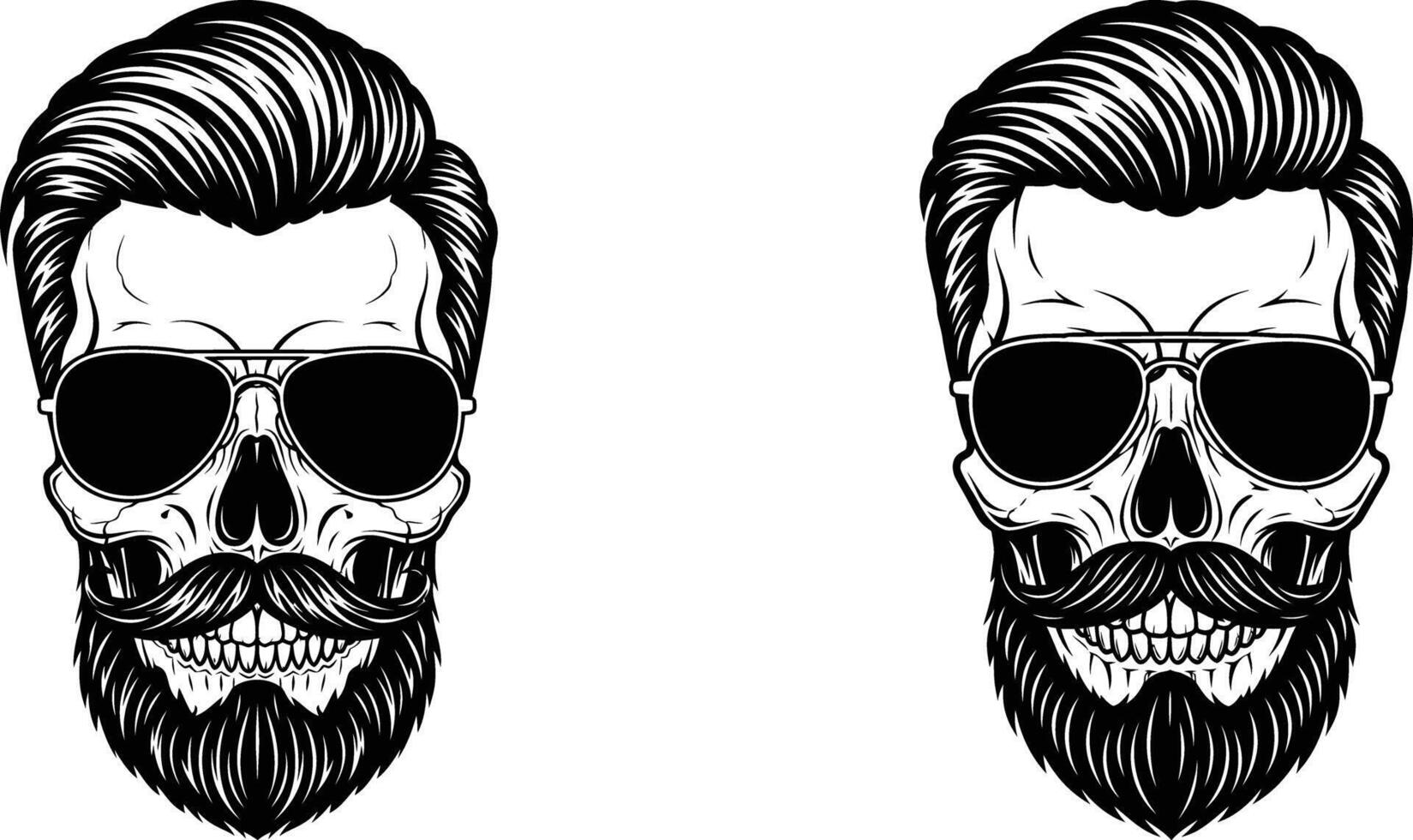 Skull Two Bearded Skulls with Aviator Sunglasses and Modern Hairstyles vector