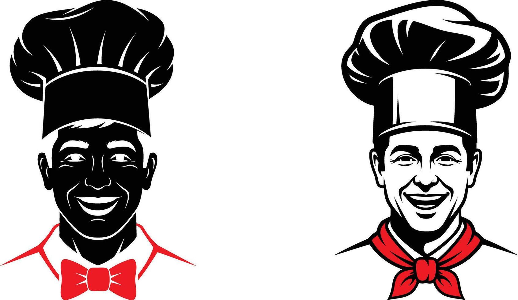 Illustration of Two Smiling Chefs Wearing Classic Toques and Neckwear Designs vector