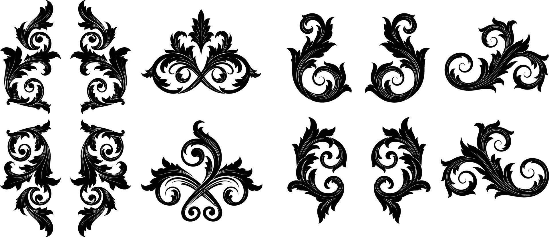 Ornate Baroque Elements Swirls, Flourishes, and Decorative Design Motifs for Applications vector