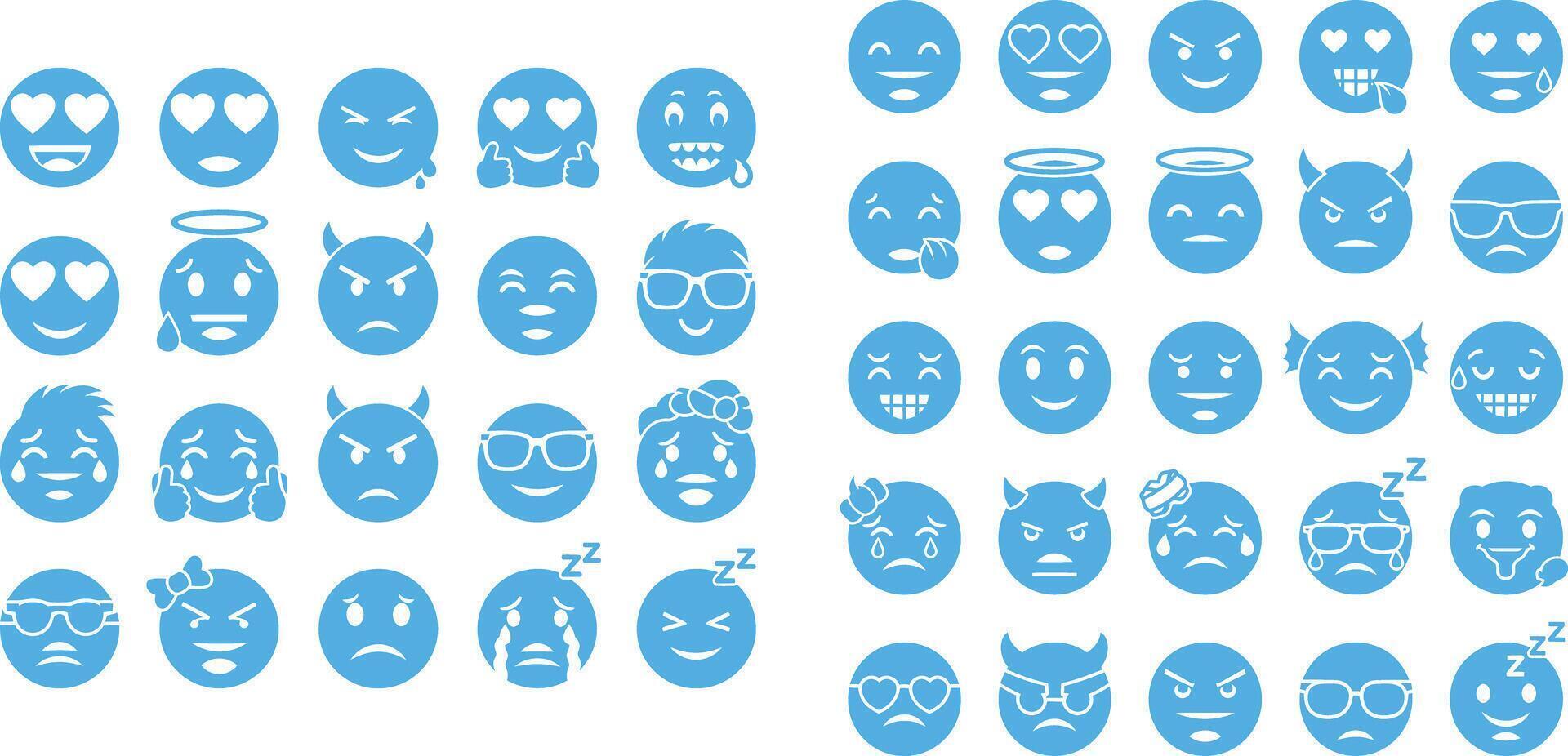 Assorted Emoji Icons Representing Various Emotions and Facial Expressions for Digital Communication vector