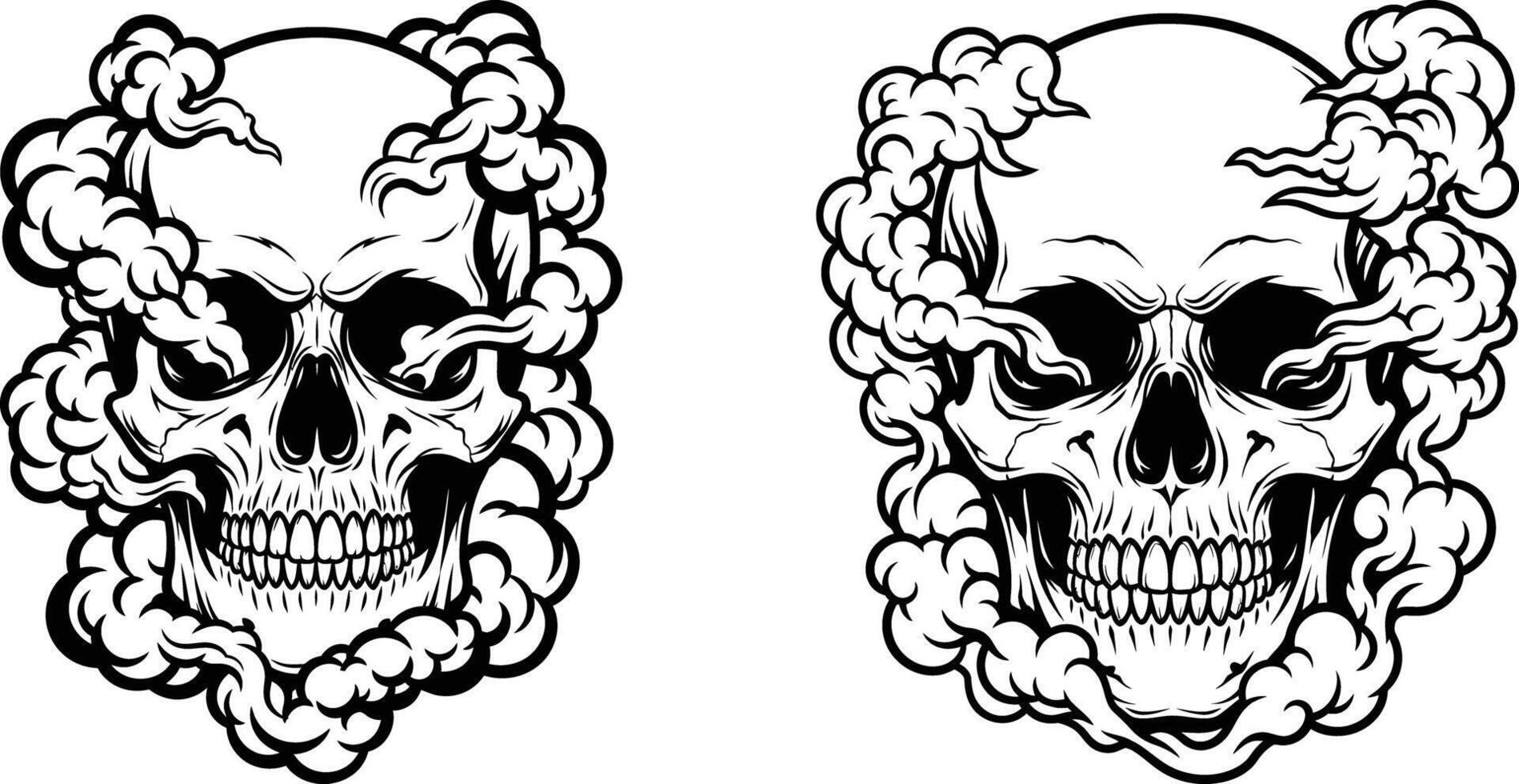 Outlined Skulls with Smoke Illustration, Artistic Design, Isolated DarkThemed Decorative Clip Art vector