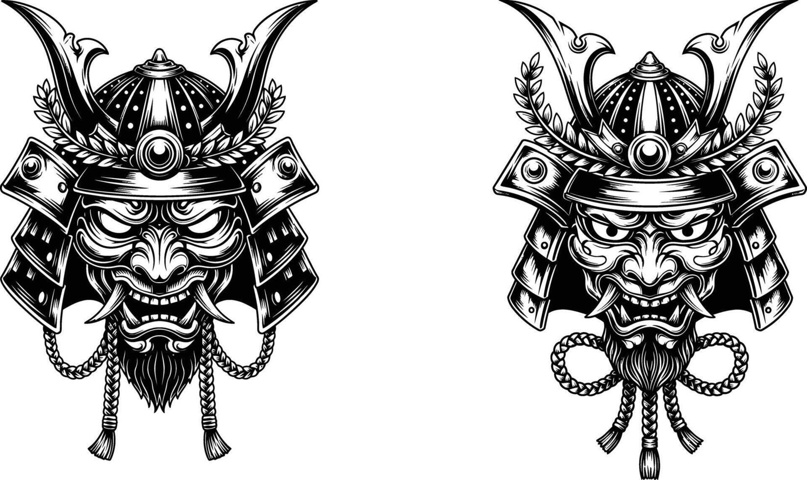 Detailed Illustration of Samurai Mask with Helmet in Artistic Style Depiction vector
