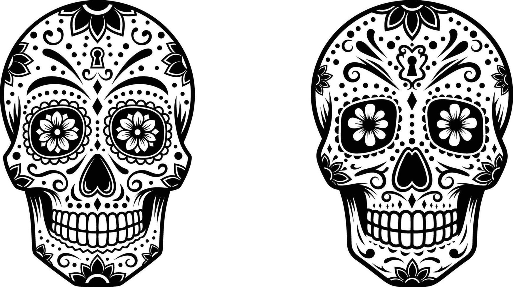 Ornate Sugar Skull Illustrations Day of the Dead Art, Decorative Skull Vectors