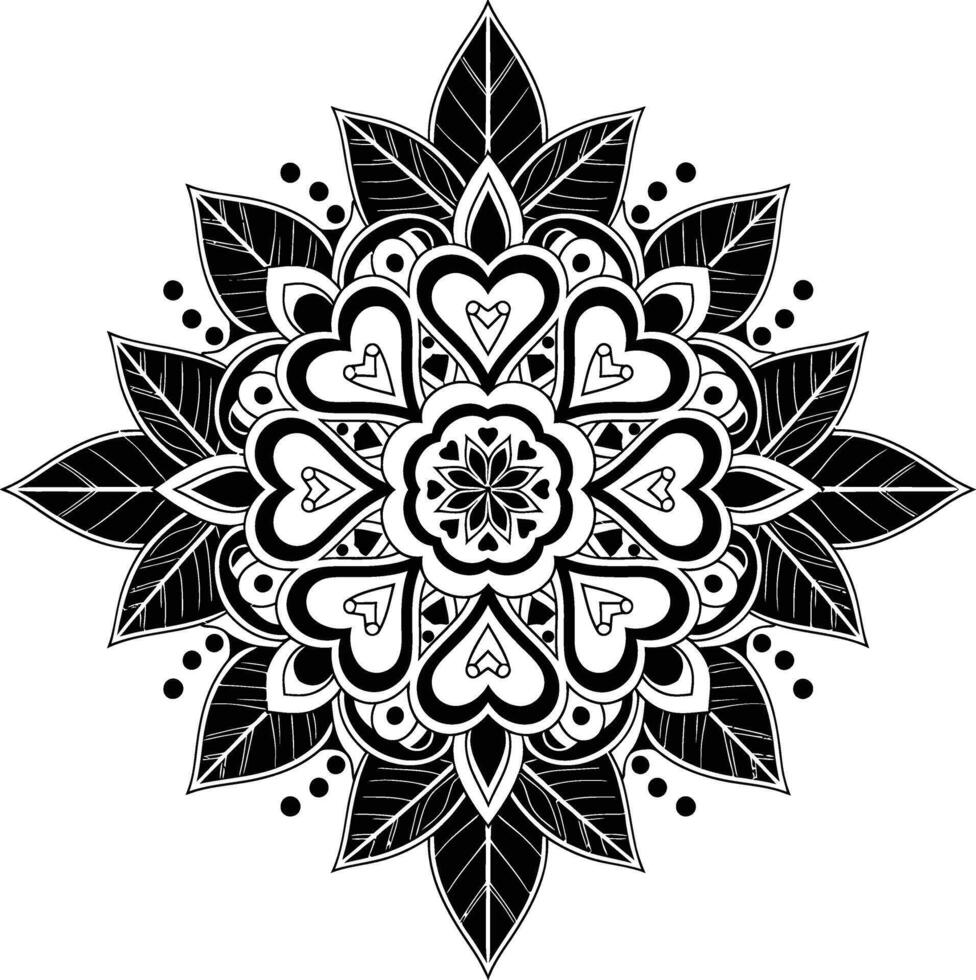 Elegant mandala with hearts, leaves, and geometric elements for spiritual design vector