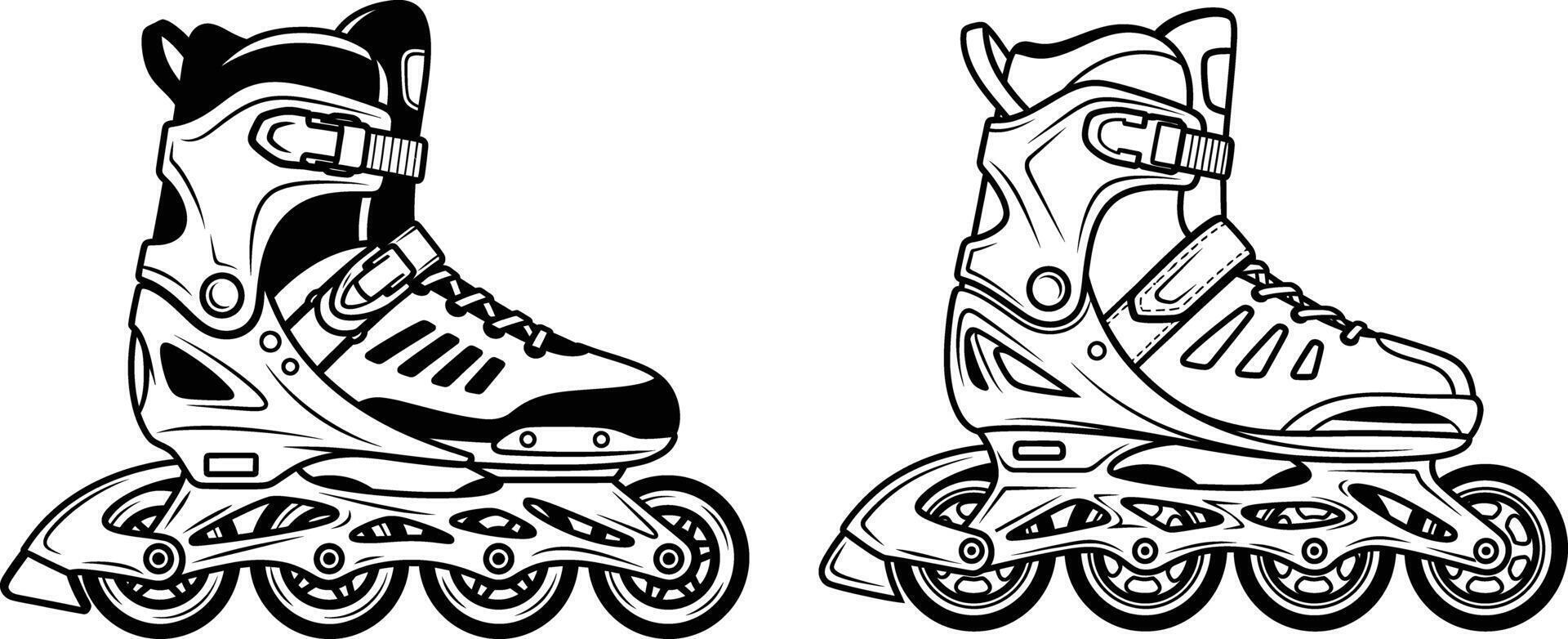 Two Outline Roller Skates for Sport and Recreation Activities Equipment vector