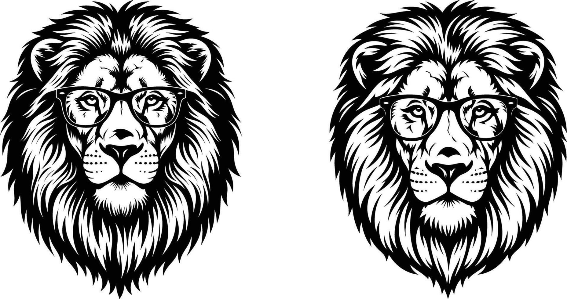 Two Lions Wearing Glasses Head Art Illustrations for Creative Design Work vector