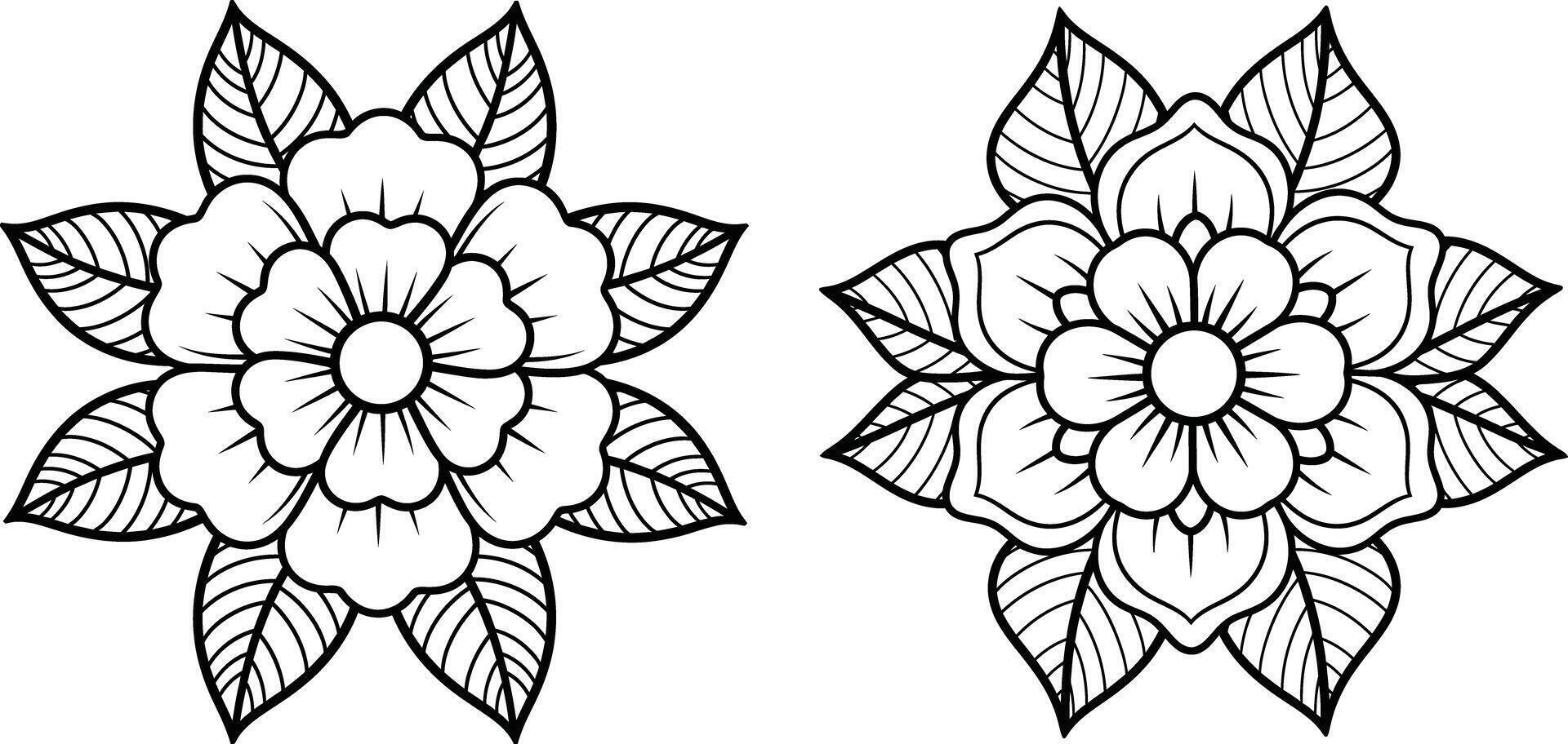Detailed floral with leaves in outline style, perfect for tattoo design vector