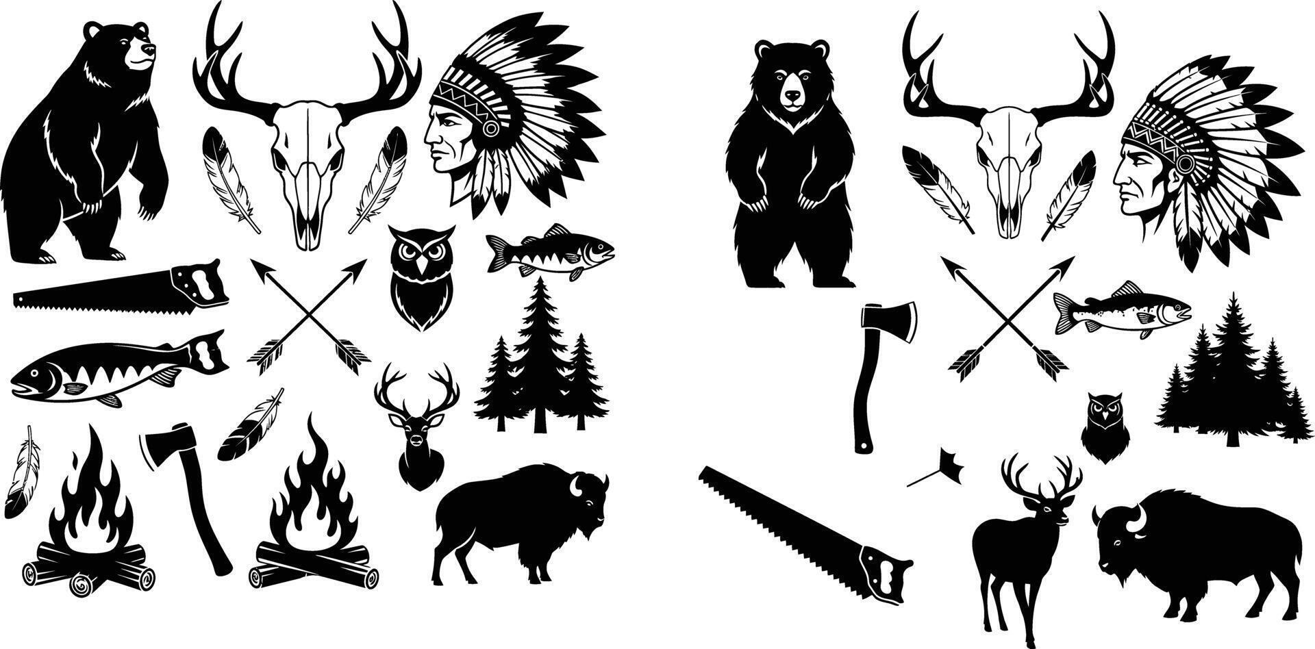 Wildlife and Native American Elements for Vintage Design Projects vector