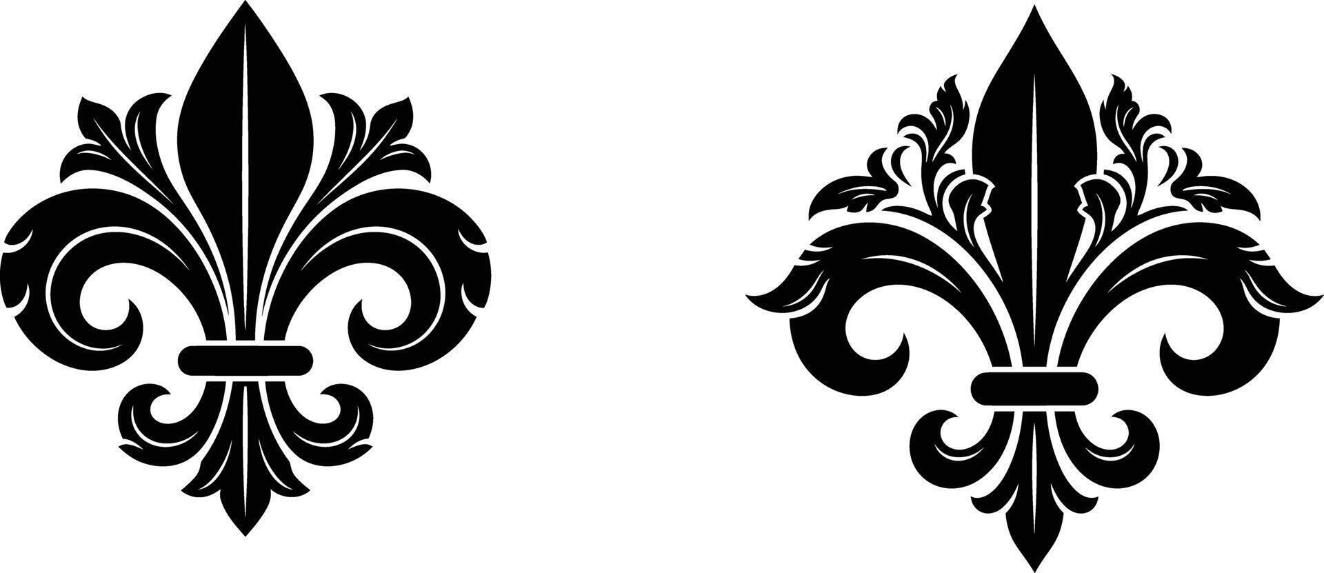 Two Ornamental Floral Lily Designs Heraldic Fleurdelis Illustrations for Creative Use vector