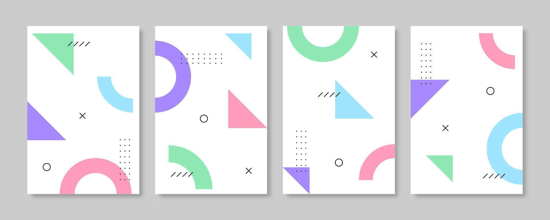 Collection of memphis style geometric cover template vector