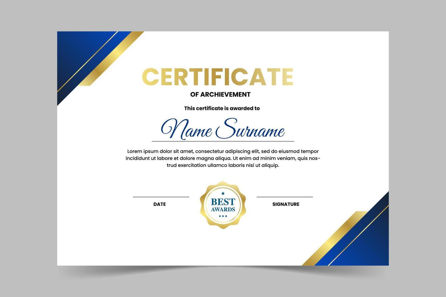 Modern elegant blue and gold certificate template. Appreciation for business vector