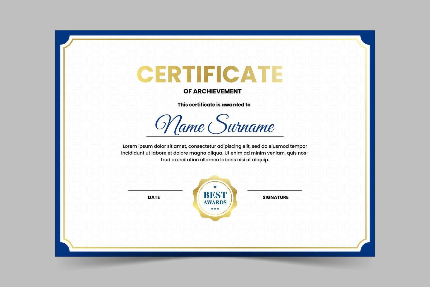Modern elegant blue and gold certificate template design vector