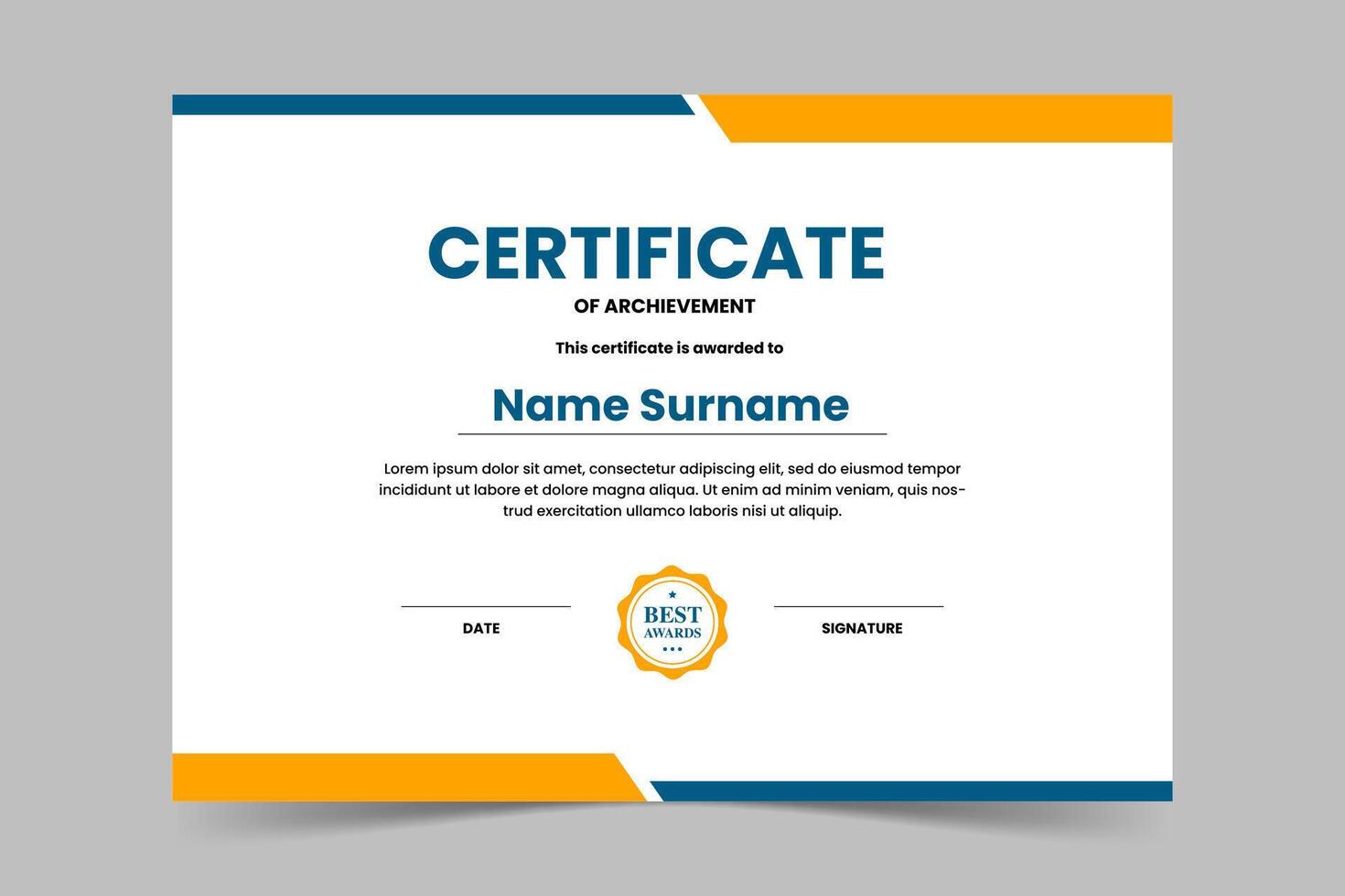 Modern elegant blue and yellow geometric certificate template vector