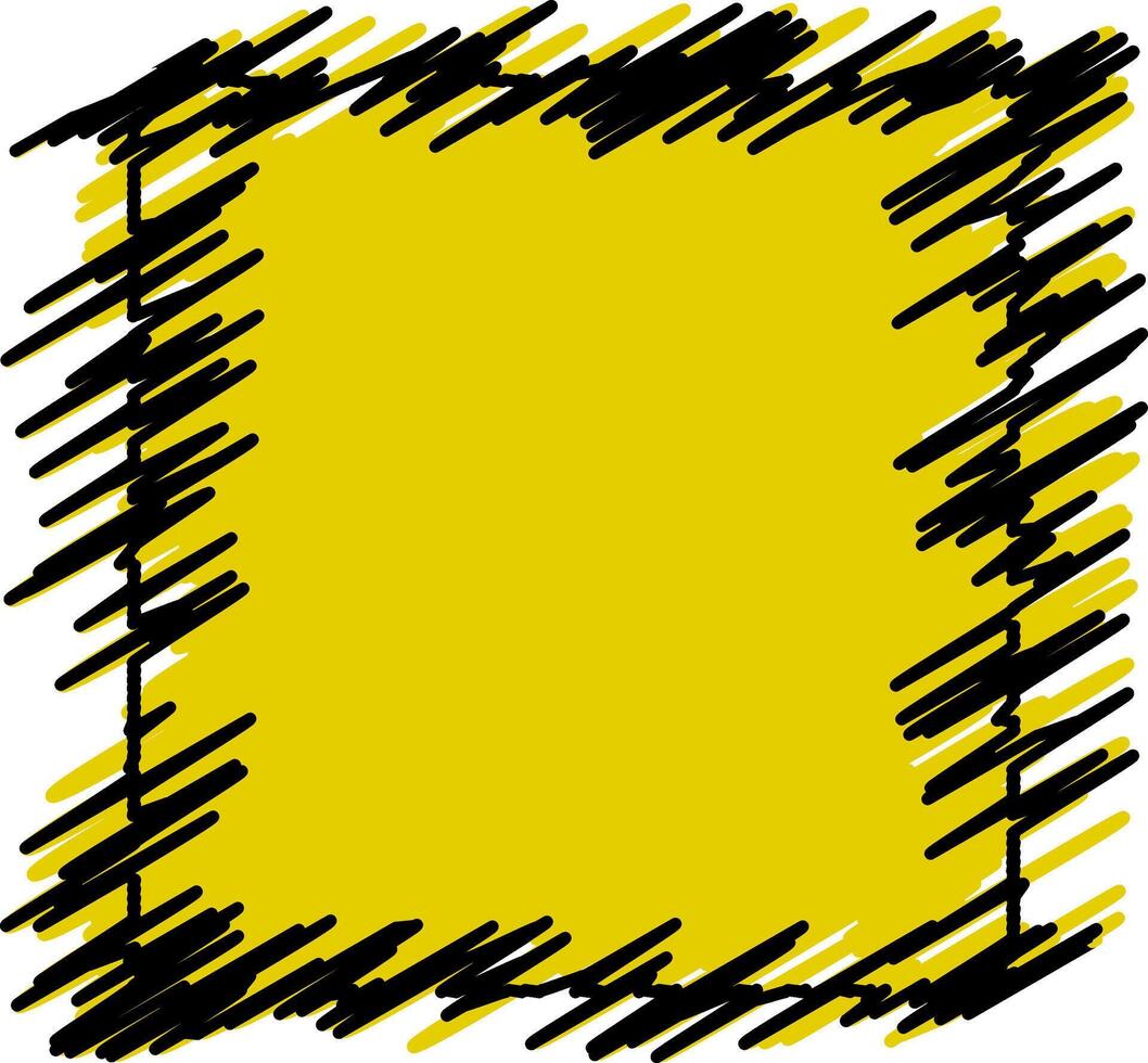 Hand-drawn scribble frame in bold black on a vibrant yellow background. Modern, abstract design ideal for posters, ads, flyers, and social media templates. vector